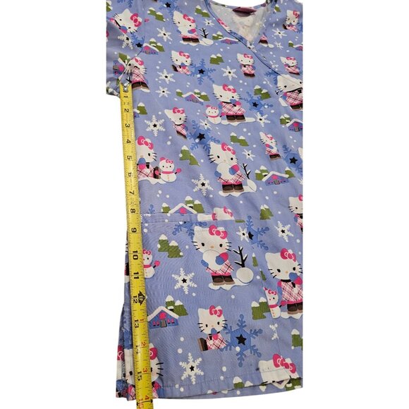Sanrio Hello Kitty Scrubs Top Nurse Snowman Snowflake Winter Blue SEE DESCRIPT - Picture 6 of 10